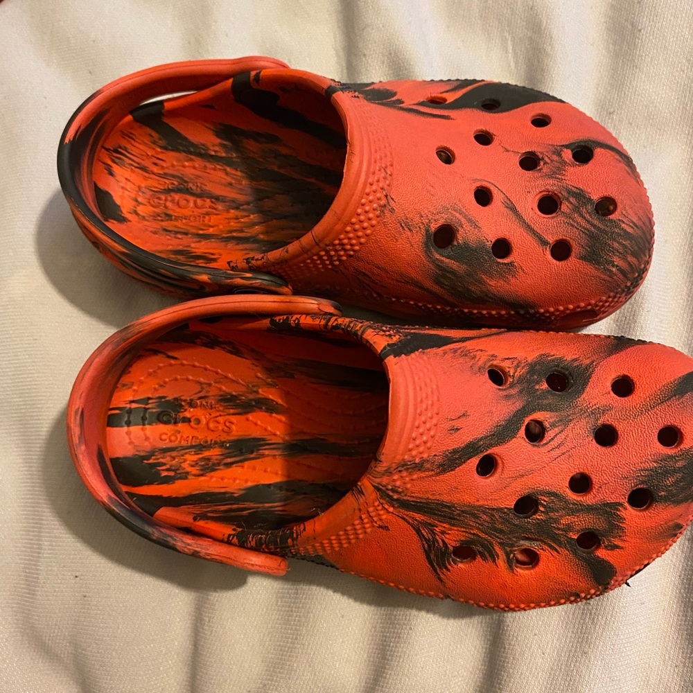 CROCS Red and Black Slippers with Perforated Design